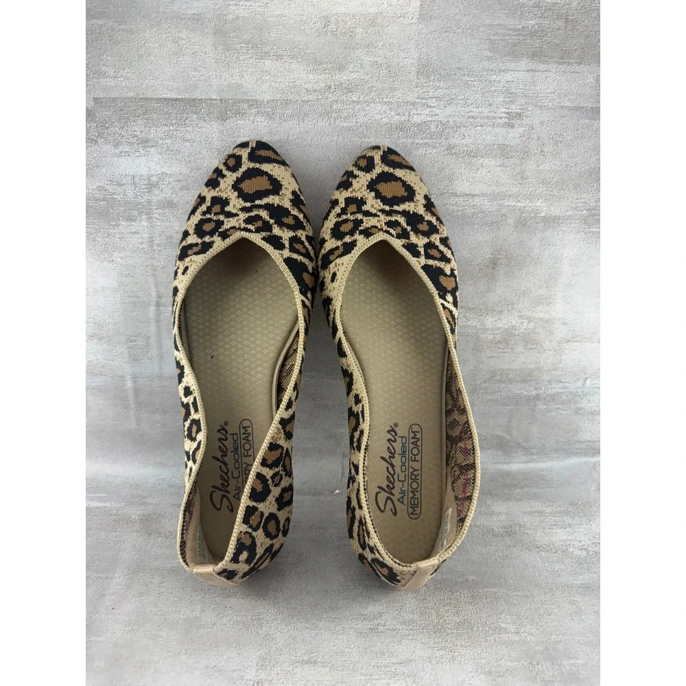 Skechers Cleo Bewitched Leopard Print Stretch Flats 44886 Tan Black Women Sz 9.5